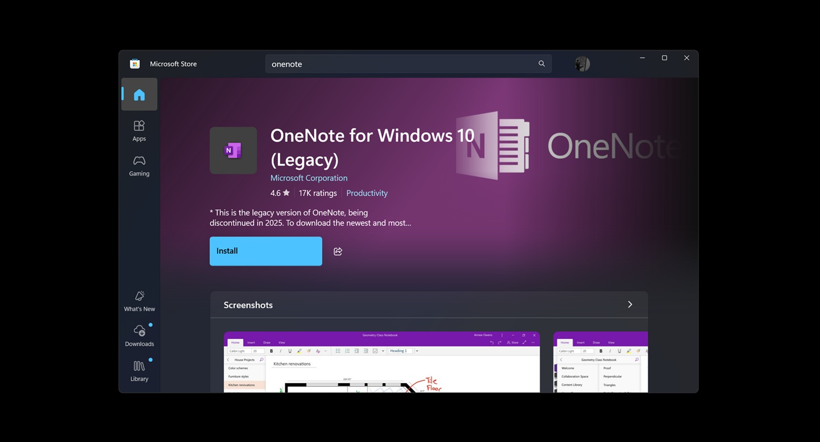 Windows10アプリのレガシーオネノートは2025年10月14日に廃止されます