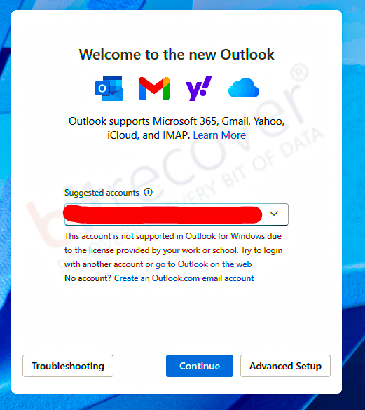 このアカウントは今すぐOutlookに追加できません